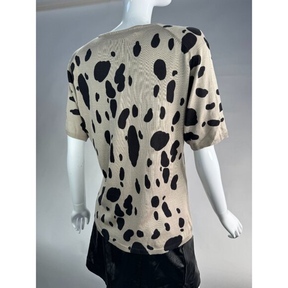 Joseph A. Silk Polka Dot Sweater Beige & Black Size L 100% Silk Women's Short Sl - Picture 14 of 16